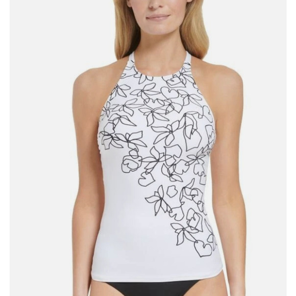 Calvin Klein Womens Printed Criss-Cross Back Tankini Swim Top